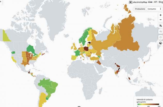 electricityMap: una mappa dell’impatto climatico dell’elettricità