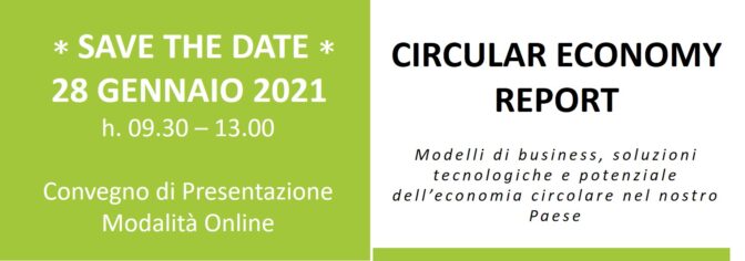 Circular Economy Report 2020, presentazione on line il 28 gennaio 2021, ore 9:30